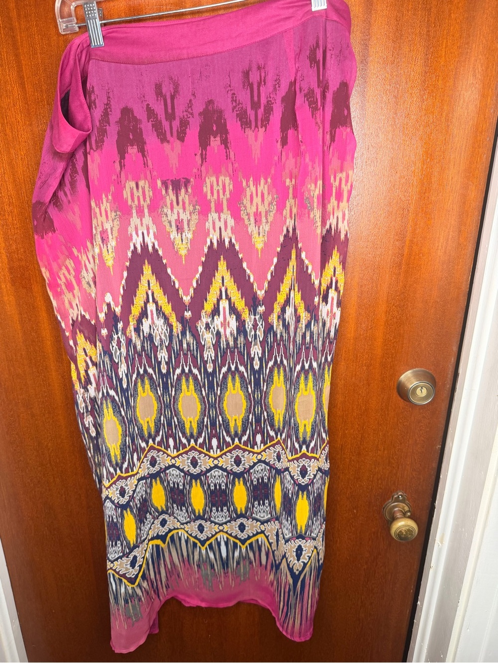 Ashley Stewart Fuchsia Pink Ikat Print Swim Sarong Cover-Up